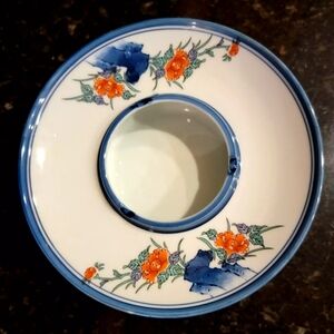 Arita Ware Shiniwa Peony 8" Round Porcelain bowl Ashtray/Vase/Incense Pre-owned